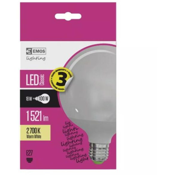 EMOS LED, 18W, E27, globe, melegfehér