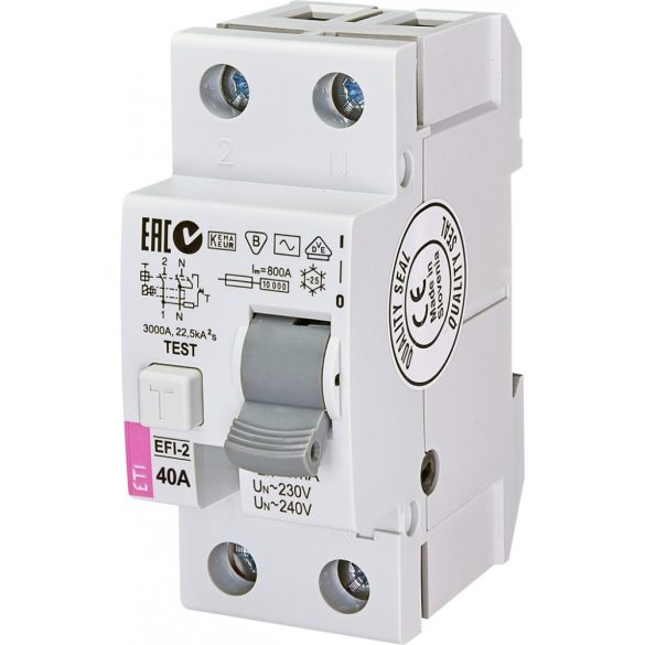 EFI áramvédő kapcsoló, AC osztály, 40A, 30mA, 2P