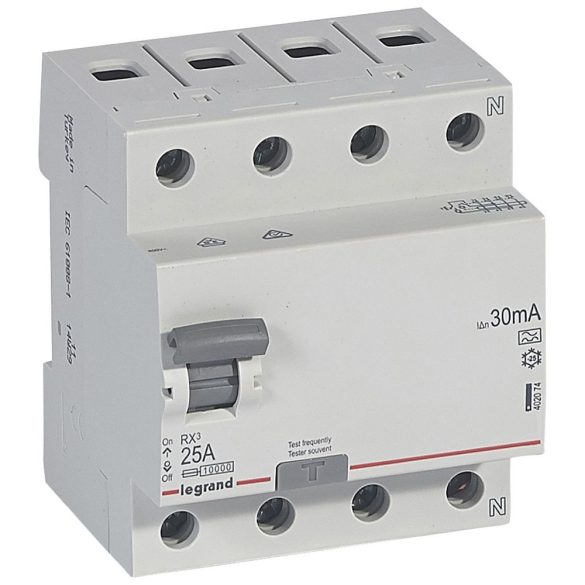 RX3 áramvédő kapcsoló, A osztály, 25A, 30mA, 4P